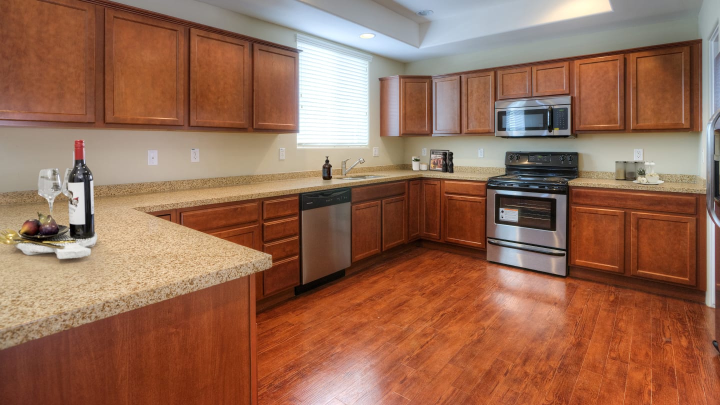 Apartment kitchen — representative home at Monterosa Villas.