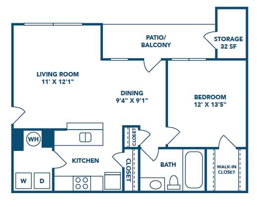 Floor Plan  1Bed/ 1 Bath (A1)