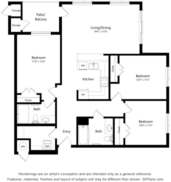 3 Bedroom 2 Bathroom Floor Plan C at South Range Crossings, Parker, 80134