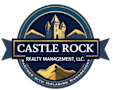 The image is a logo for Castle Rock Realty Management, LLC, featuring a castle and mountains.