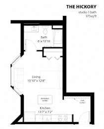 The Hickory Floor Plan at Aspenwoods Apartments, Minnesota