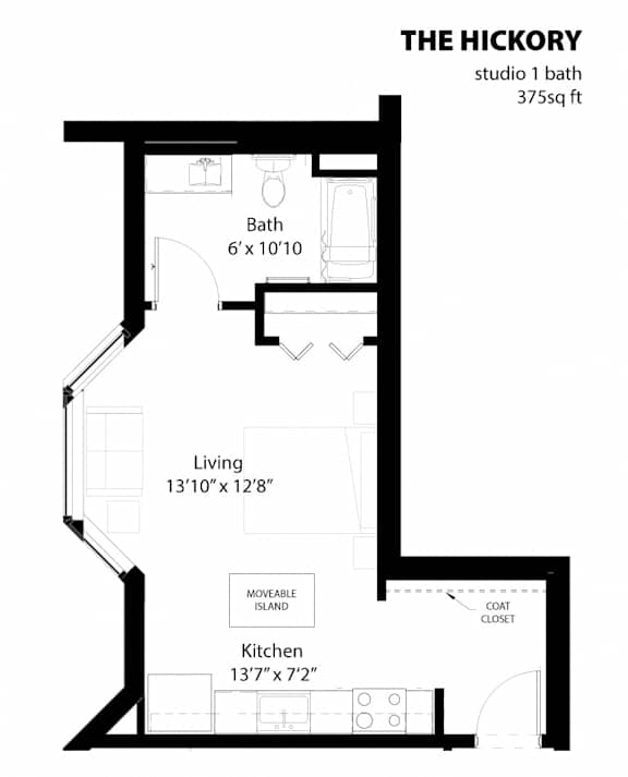 The Hickory Floor Plan at Aspenwoods Apartments, Minnesota