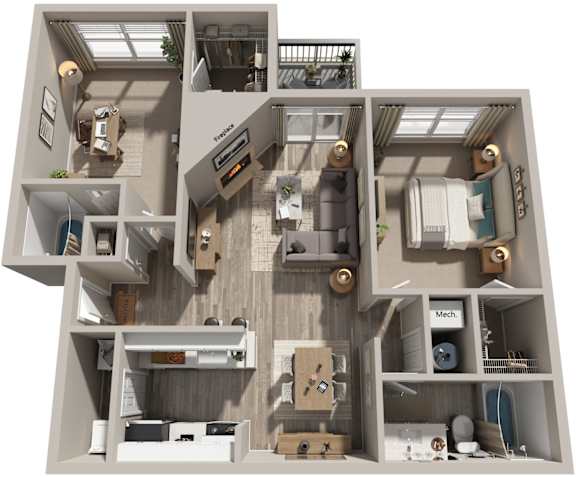 2 Bed 2 Bath Floor Plan | 896 Sq. Ft. at Hunters Chase Apartments, Midlothian, 23112