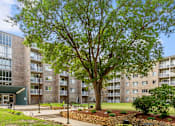 Thumbnail 1 of 29 - a courtyard with a tree in front of an apartment building