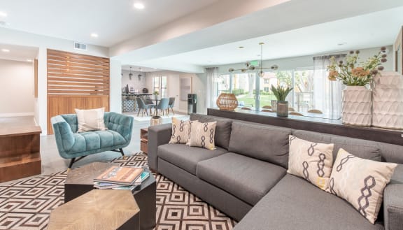a living room with a couch and a coffee table