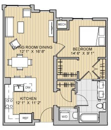 1 Bed 1 Bath 28a671 671 Sq.Ft. Floor Plan at 28 Austin St, Newton, MA, 02460