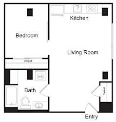 Floor Plan One Bed One Bath - E-E2