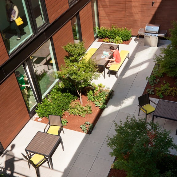 outdoor courtyard with seating at 19th & Mercer, Washington