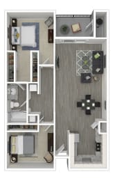 2 Bedroom, 1 Bathroom Floor Plan at Silverstone Apartments, California, 95618