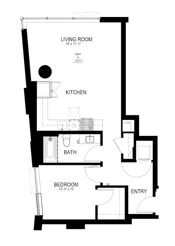A black and white image of a floor plan for an apartment.