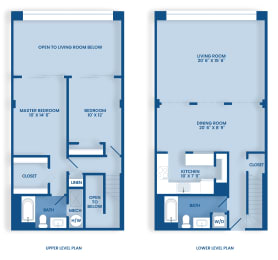 two floor plans against a white and blue background