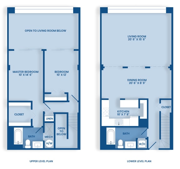 two floor plans against a white and blue background