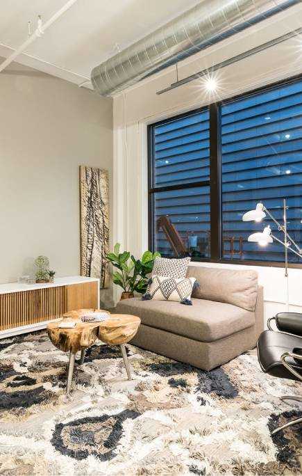 Stunning living room at Clemens Building, Des Moines, IA, Iowa