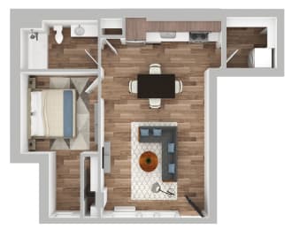 The Gabe Apartments in Portland, Oregon 1D Floor Plan