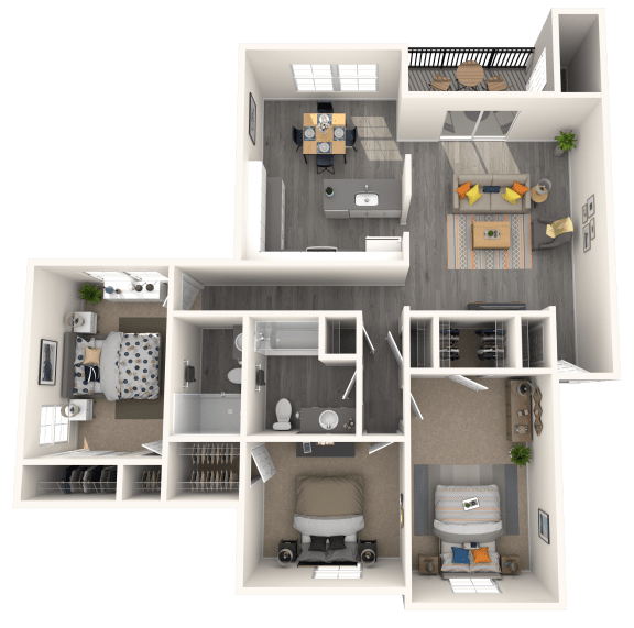 a 3d rendering of the 3 bedroom