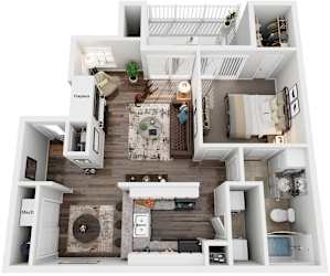 1 Bed 1 Bath Floor Plan | 750 Sq. Ft. at The Colony at South Park in Aiken, South Carolina, 29803