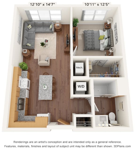 One Bedroom - A Floor Plan at Bren Road Station 55&#x2B; Apartments, Minnesota
