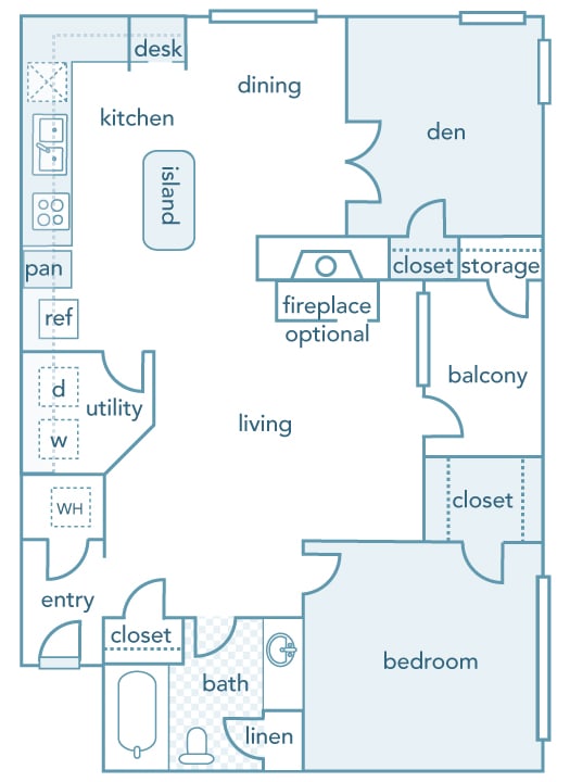 The Estates at River Pointe - B1 - 2 bedroom - 1 bathroom - 2D Floor plan