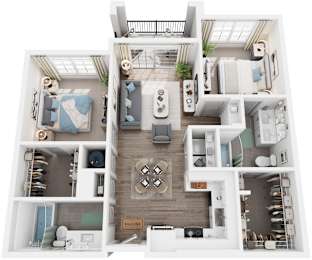 2 Bed 2 Bath Floor Plan | 1,050 Sq. Ft. at Canopy at Ginter Park Apartments in Richmond, Virginia