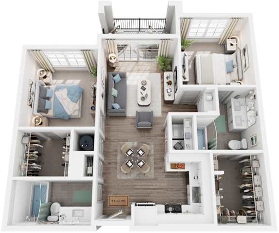 2 Bed 2 Bath Floor Plan | 1,050 Sq. Ft. at Canopy at Ginter Park Apartments in Richmond, Virginia