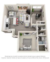 Ocean Breeze Villas 1x1 Den Floor Plan