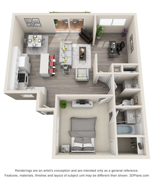 Ocean Breeze Villas 1x1 Den Floor Plan