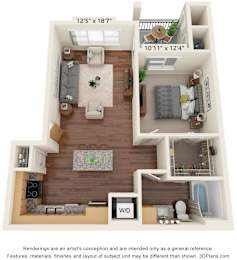 One Bedroom 1 bathroom D Floor Plan at South Range Crossings