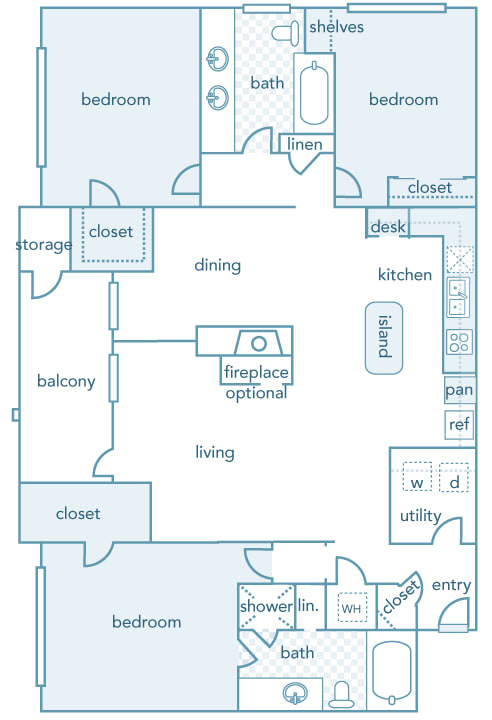 The Estates at River Pointe - C1 - 3 bedroom - 2 bathroom - 2D floor plan