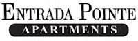 A black and white image of a sign that says Entrada Pointe Apartments.