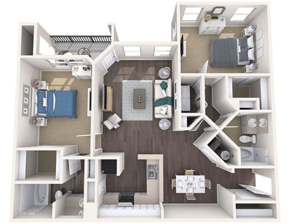 Evergreen Lenox Park - B2 - 2 bedroom and 2 bath - 3D Floor Plan
