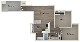 a renovated floor plan of a house with a bedroom and a living room