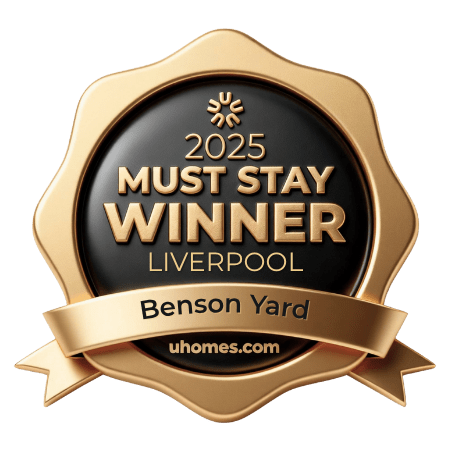A gold and black award badge for the 2025 Must Stay Winner in Liverpool.