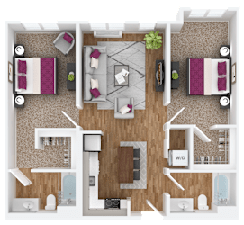 2 bedroom 2 bath Z2 floorplan at Hana Apartments, Hillsboro, OR 97006