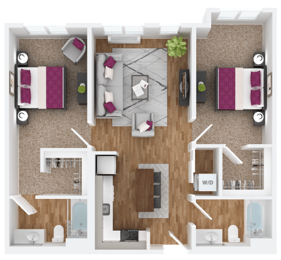 Floor Plan  2 bedroom 2 bath Z2 at Hana Apartments, Hillsboro, OR 97006