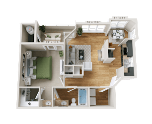 1 Bedroom 1 Bathroom Floor Plan at Crestline Cary, Cary, NC