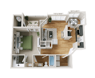 1 Bedroom 1 Bathroom Floor Plan at Crestline Cary, Cary, NC
