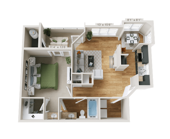 1 Bedroom 1 Bathroom Floor Plan at Crestline Cary, Cary, NC