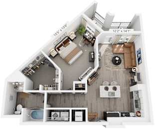 1 Bed 1 Bath Floor Plan | 833 Sq. Ft. at The Louis Apartment Flats, Louisville, KY