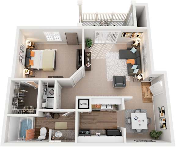 1 Bed 1 Bath Floor Plan | 800 Sq. Ft. at Austin Chase Apartments, Georgia