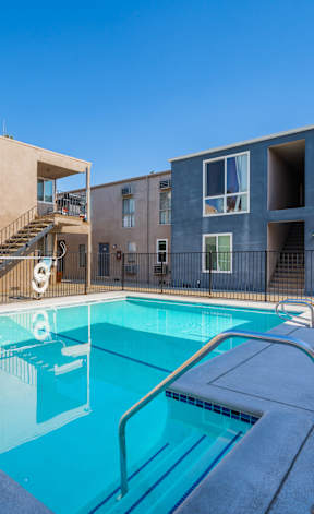 our apartments have a swimming pool and a building with stairs