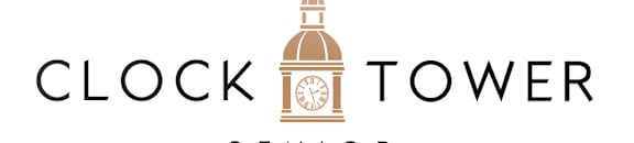 a clock tower logo isolated on a white background