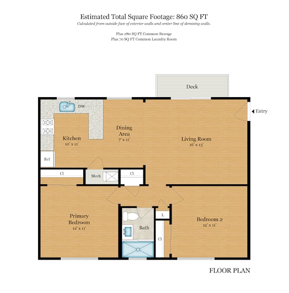 A floor plan of a house with a total square footage of 915 sq ft.