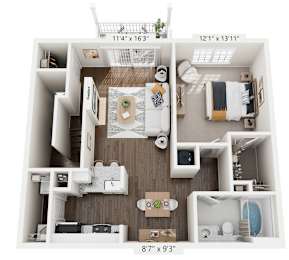 Floor Plan  3-D Rendering of The Roanoke floor plan at The Enclave at Crossroads Apartments in Raleigh, NC