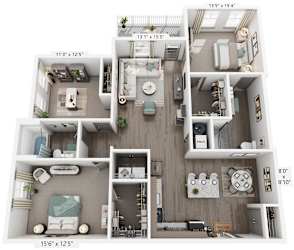 3 Bed 2 Bath Floor Plan | 1,521 Sq. Ft. at Westland Cove Apartments, Tennessee, 37922
