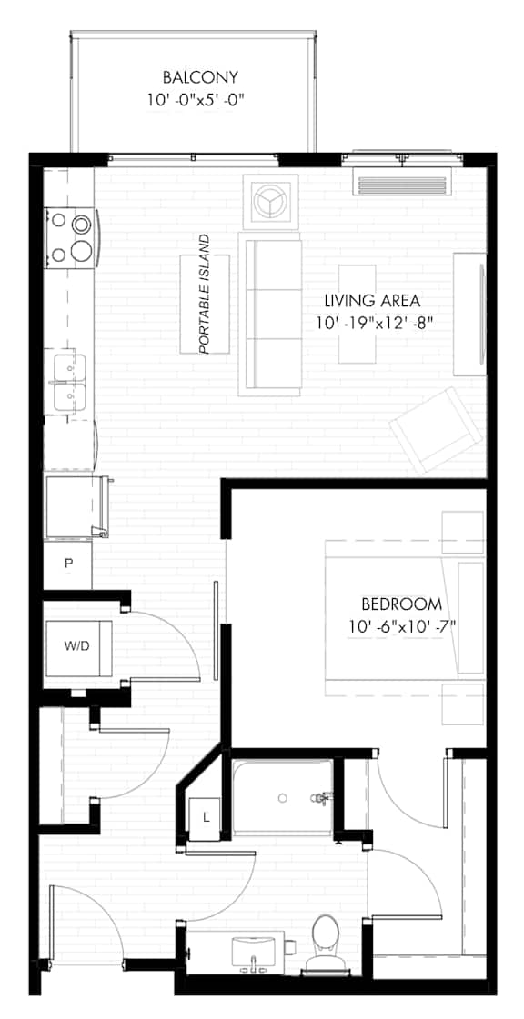A floor plan of a one bedroom apartment.