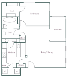 Evergreen Lenox Park - A5 - 1 bedroom and 1 bath - 2D Floor Plan