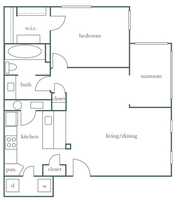 Evergreen Lenox Park - A5 - 1 bedroom and 1 bath - 2D Floor Plan