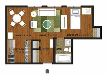 Studio Floor Plan at Granite Peaks Apartments, Minneapolis, Minnesota