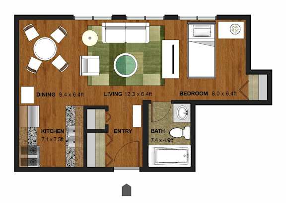 Studio Floor Plan at Granite Peaks Apartments, Minneapolis, Minnesota