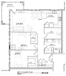 A floor plan of a building with labeled rooms and dimensions.